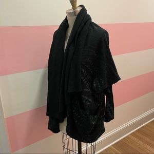 One size black printed cardigan sweater